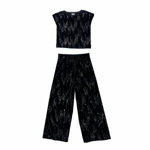 ZARA Girls Black Velour Sequin 2pc Set -  Size 6-7 Top and Size 8 Pants